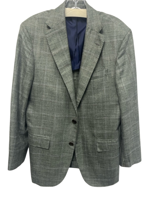 Sid Mashburn Green & Brown Linen Blend Plaid Notch Lapel 2 Button Men's Blazer Green & Brown / 38R