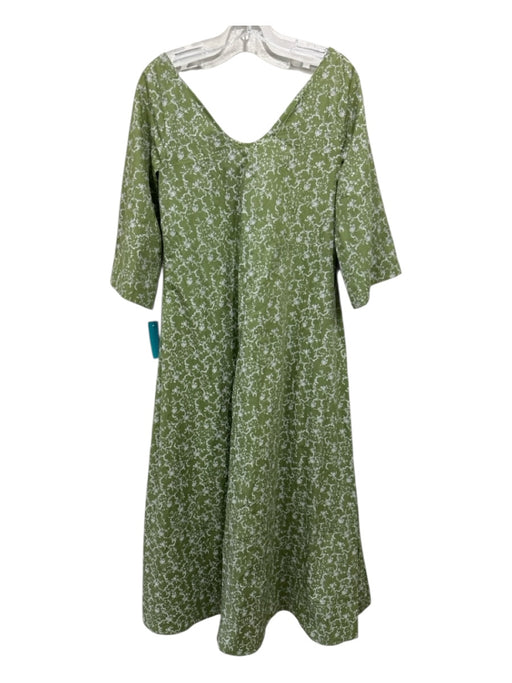 Parterre Size 00 Green & White Cotton Boat Neck Abstract Floral 3/4 Sleeve Dress Green & White / 00