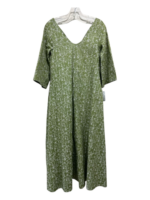 Parterre Size 00 Green & White Cotton Boat Neck Abstract Floral 3/4 Sleeve Dress Green & White / 00