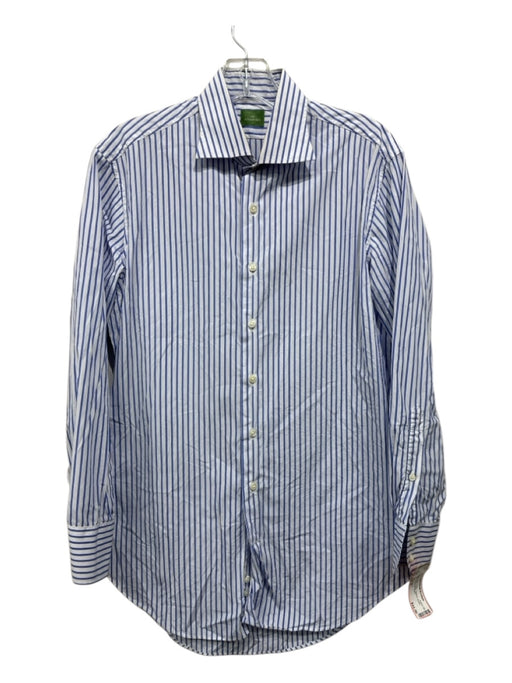 Sid Mashburn Size Est M White & Blue Cotton Striped Men's Long Sleeve Shirt White & Blue / Est M