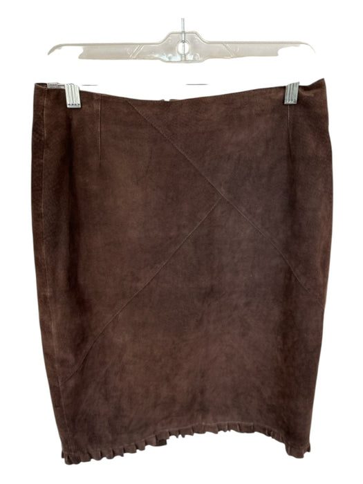 Size 12 Chocolate Brown Suede Back Zip Ruffles Pencil Skirt Chocolate Brown / 12