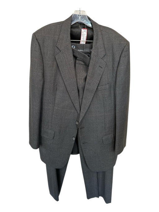 Burberry's Vintage Black & Gray Plaid 2 Button Men's Suit Black & Gray / Est L