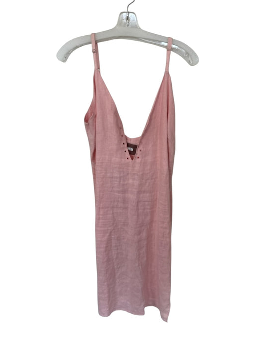 Reformation Size M Pink Linen Spaghetti Strap V Neck Midi Dress Pink / M