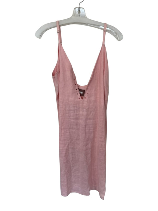 Reformation Size M Pink Linen Spaghetti Strap V Neck Midi Dress Pink / M