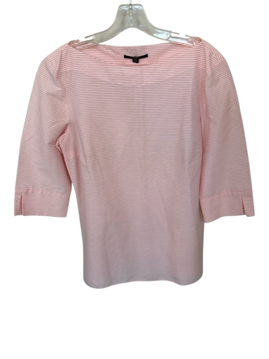 Boss Size 10 Peach & White Cotton Long Sleeve Striped Boat Neck Side Zip Top Peach & White / 10
