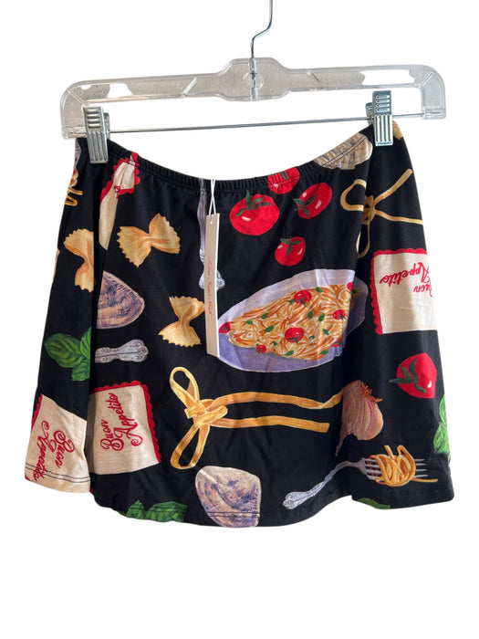 Lisa Says Gah Size M Black & Multi Rayon Elastic Waist Above Knee Skort Skirt Black & Multi / M