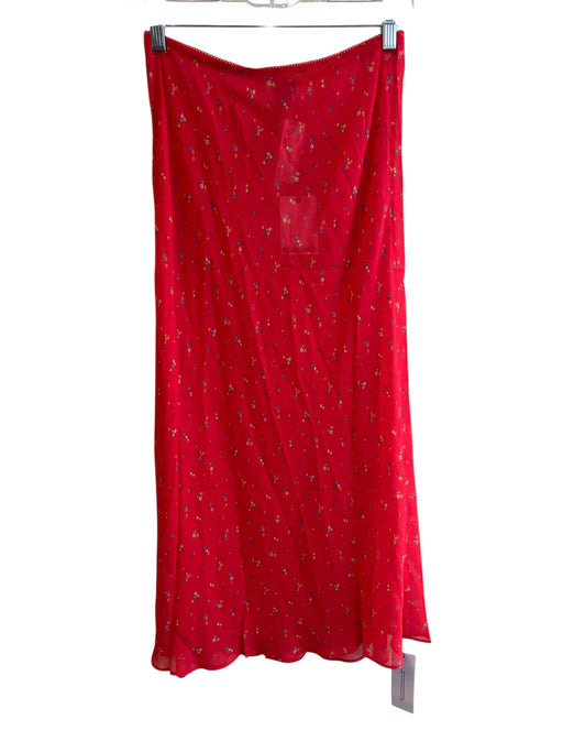 Rumored Size M Red Viscose Elastic Waist Floral Print Semi Sheer Midi Skirt Red / M