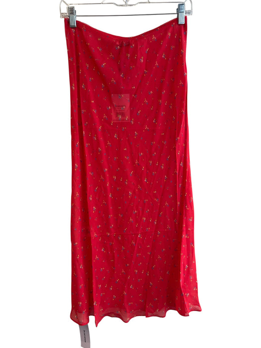 Rumored Size M Red Viscose Elastic Waist Floral Print Semi Sheer Midi Skirt Red / M