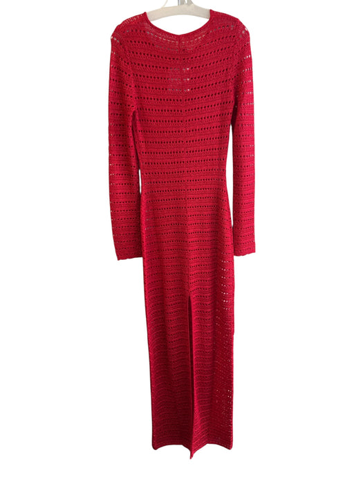 Same Los Angeles Size M Red Polyester Crochet Round Neck Long Sleeve Dress Red / M