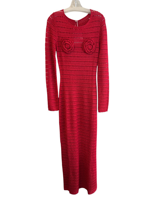 Same Los Angeles Size M Red Polyester Crochet Round Neck Long Sleeve Dress Red / M