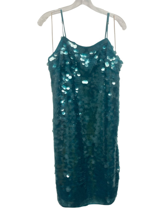 Trina Turk Size 12 Teal Blue Polyester Spaghetti Strap All Over Sequins Dress Teal Blue / 12