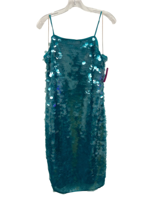 Trina Turk Size 8 Teal Blue Polyester Spaghetti Strap All Over Sequins Dress Teal Blue / 8