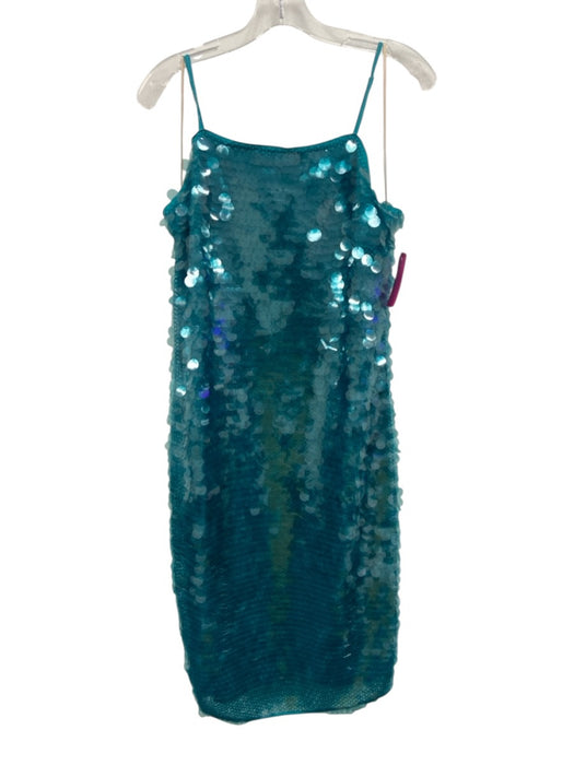 Trina Turk Size 8 Teal Blue Polyester Spaghetti Strap All Over Sequins Dress Teal Blue / 8