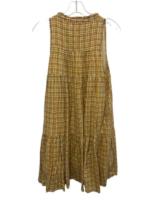 Olivia James Size S Tan, Yellow & Blue Cotton Sleeveless Plaid Piquet Dress Tan, Yellow & Blue / S