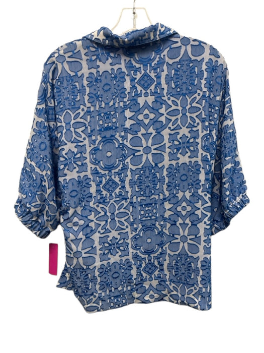 Emily McCarthy Size S Blue & White No Fabric Tag 1/2 Balloon Sleeve Burnout Top Blue & White / S