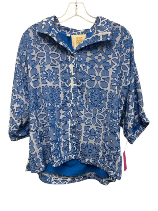 Emily McCarthy Size S Blue & White No Fabric Tag 1/2 Balloon Sleeve Burnout Top Blue & White / S