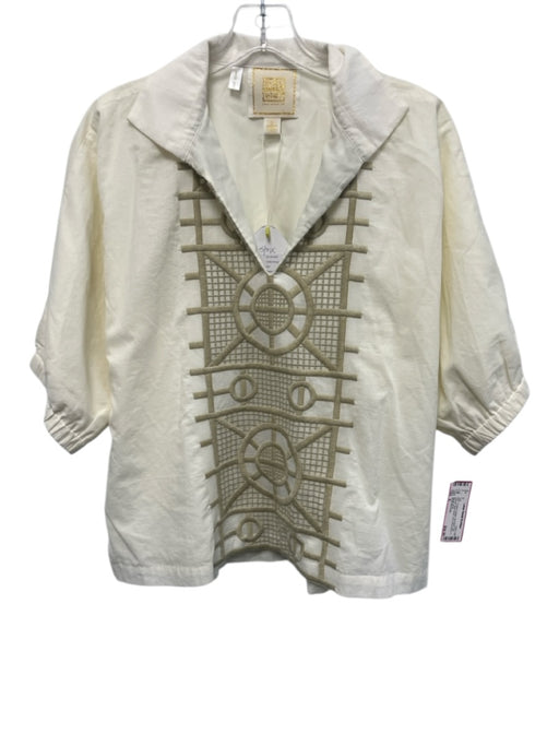 Emily McCarthy Size S Cream & Beige No Fabric Tag Dolman Short Sleev V Neck Top Cream & Beige / S