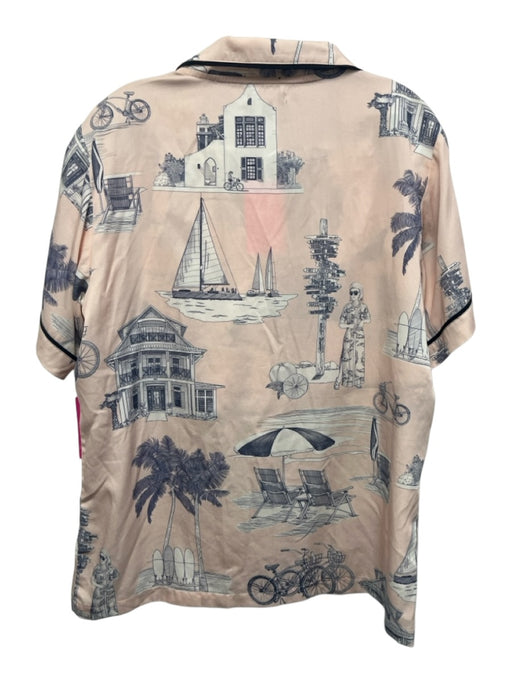 Katie Kime Size L Light Pink, Navy & White Modal & Cotton Short Sleeve Short Set Light Pink, Navy & White / L
