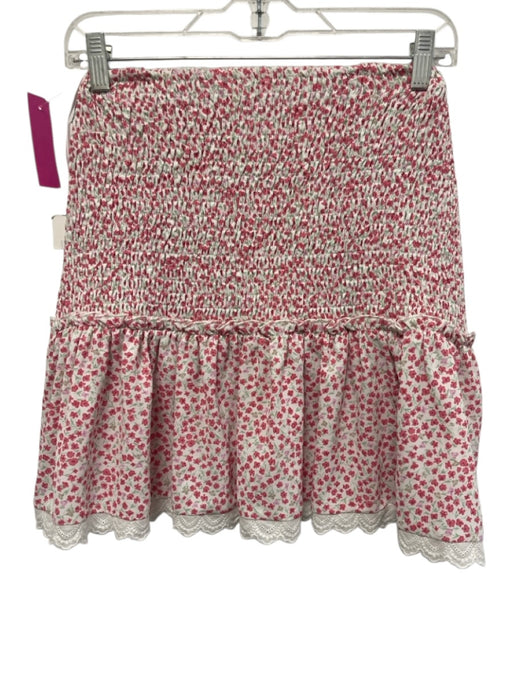 Stellah Size S Red, Pink & White Cotton Smocked Ruffle Hem Above knee Skirt Red, Pink & White / S