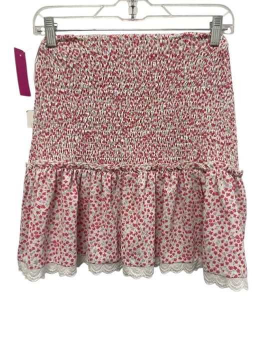 Stellah Size S Red, Pink & White Cotton Smocked Ruffle Hem Above knee Skirt Red, Pink & White / S