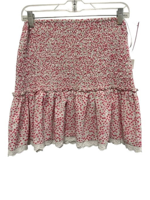 Stellah Size S Red, Pink & White Cotton Smocked Ruffle Hem Above knee Skirt Red, Pink & White / S
