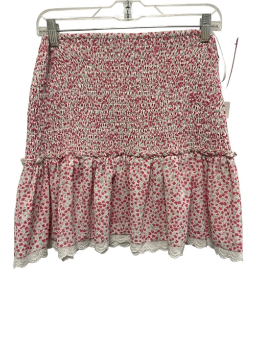 Stellah Size S Red, Pink & White Cotton Smocked Ruffle Hem Above knee Skirt Red, Pink & White / S