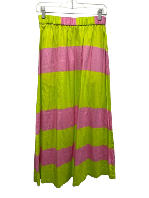 Alden Adair Size S Chartreuse & Pink Cotton Elastic Waist Side Zip Maxi Skirt Chartreuse & Pink / S