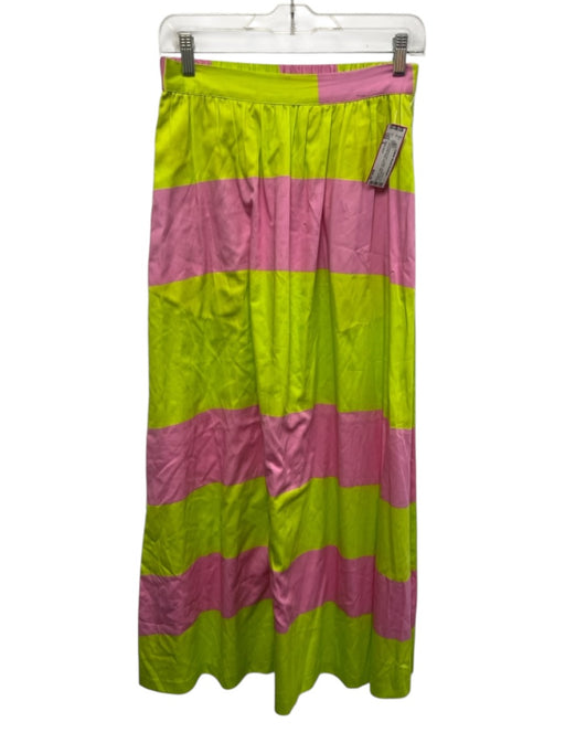 Alden Adair Size S Chartreuse & Pink Cotton Elastic Waist Side Zip Maxi Skirt Chartreuse & Pink / S