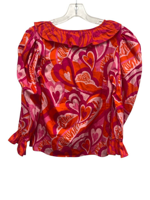 Alden Adair Size XS Red, Orange & Pink Cotton Long Balloon Sleeve Hearts Top Red, Orange & Pink / XS