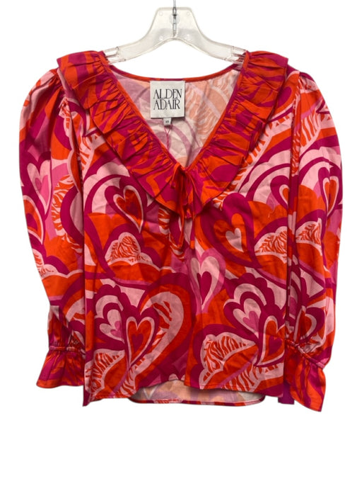 Alden Adair Size XS Red, Orange & Pink Cotton Long Balloon Sleeve Hearts Top Red, Orange & Pink / XS
