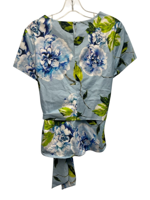 Abbey Glass Size L Light Blue, Green & Multi Cotton Short Sleeve Floral Top Light Blue, Green & Multi / L