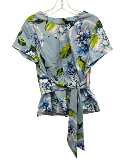 Abbey Glass Size L Light Blue, Green & Multi Cotton Short Sleeve Floral Top Light Blue, Green & Multi / L