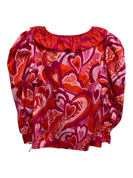 Alden Adair Size XS Pink & Red V Neck Ruffle Detail Abstract Long Sleeve Top Pink & Red / XS