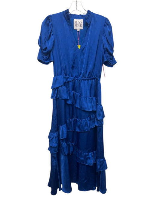 Alden Adair Size S Cobalt Blue No Fabric Tag Satin Short Sleeve V Neck Dress Cobalt Blue / S