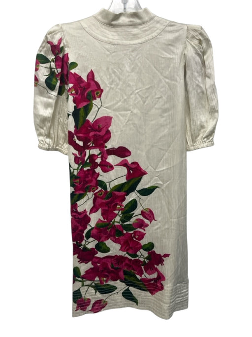 Emily McCarthy Size S Cream, Fuschia & Green No Fabric Tag Floral V Neck Dress Cream, Fuschia & Green / S