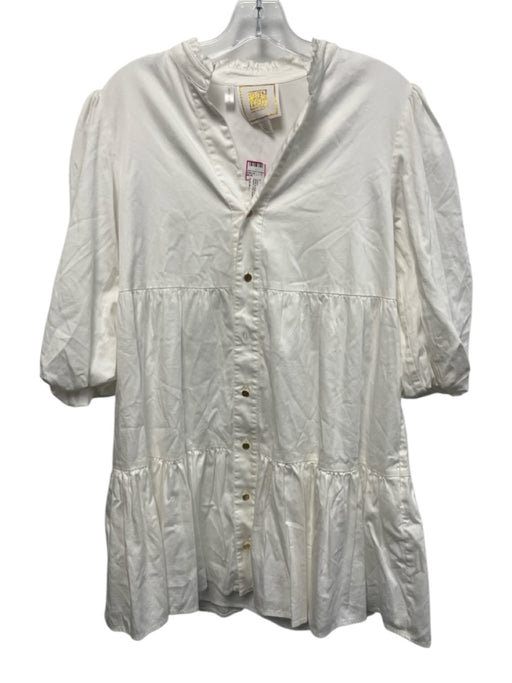 Emily McCarthy Size S White & Gold No Fabric Tag 1/2 Balloon Sleeve Tiered Dress White & Gold / S