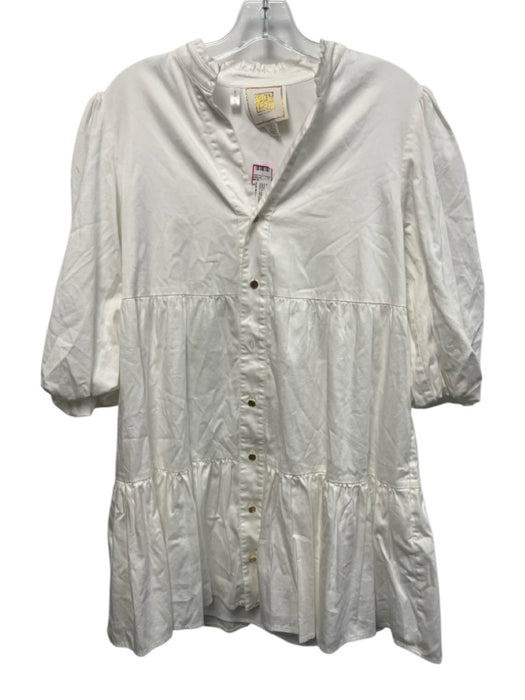 Emily McCarthy Size S White & Gold No Fabric Tag 1/2 Balloon Sleeve Tiered Dress White & Gold / S