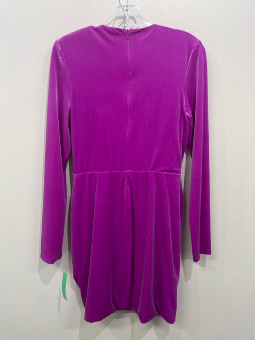 Black Halo Size 10 Magenta Purple Velvet Surplice Ruched Mini Long Sleeve Dress