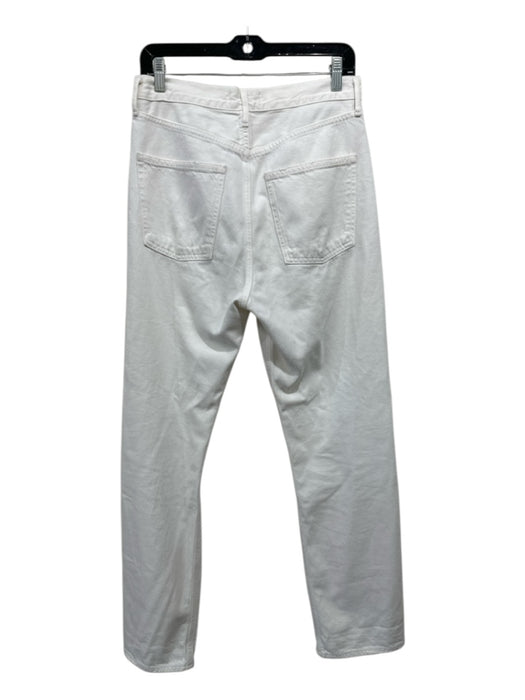 Agolde Size 26 White Cotton Distressed Button Fly High Rise Straight Leg Jeans White / 26