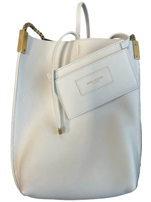 Saint Laurent Cream Leather Brass Hardware Chain Strap Card holder Tie Top Bag