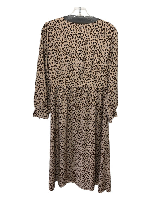 J Crew Size 6 Tan, Brown & Black Polyester Long Sleeve Cheetah Half Button Dress Tan, Brown & Black / 6