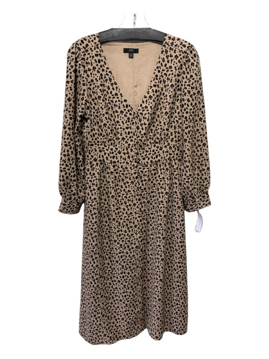 J Crew Size 6 Tan, Brown & Black Polyester Long Sleeve Cheetah Half Button Dress Tan, Brown & Black / 6