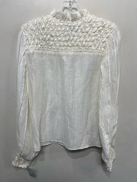 Alexis Size XS Cream Polyester Long Balloon Sleeve Smocked Detail Button up Top