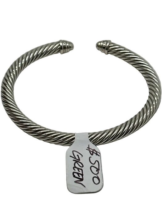 David Yurman Silver 925 Sterling Silver Cable Pave Diamonds Open Cuff Bracelet