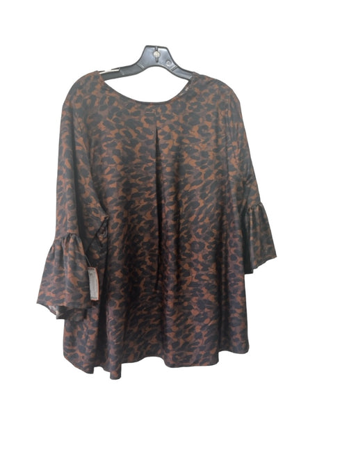 La Roque Size One Size Brown & Black Silk Animal Print 3/4 Bell Sleeve Top Brown & Black / One Size