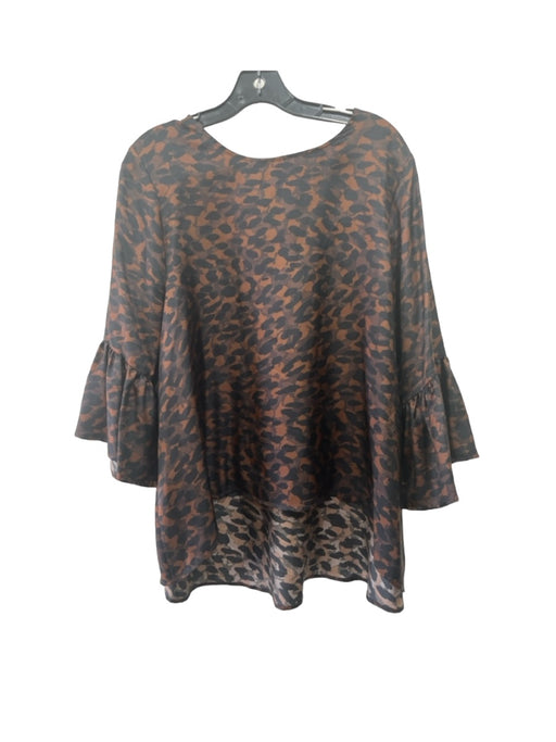La Roque Size One Size Brown & Black Silk Animal Print 3/4 Bell Sleeve Top Brown & Black / One Size