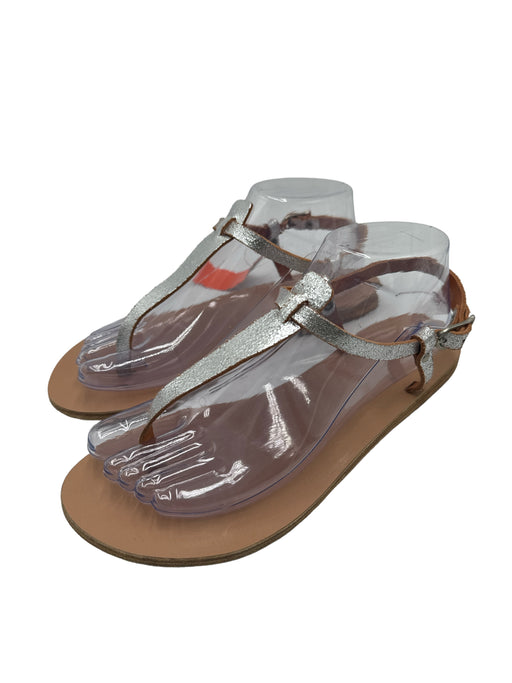 Ancient Greek Shoe Size 39 Silver & tan Leather Metallic Thong Sandals Silver & tan / 39