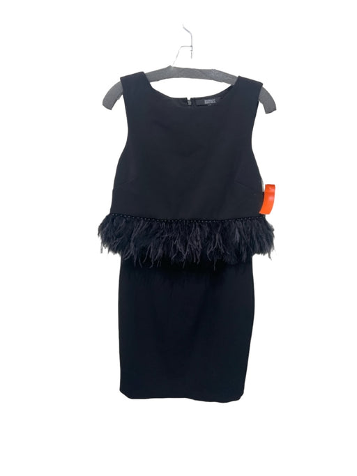 Badgley Mischka Size 6 Black Polyester Sleeveless feathers Pearl Trim Dress Black / 6