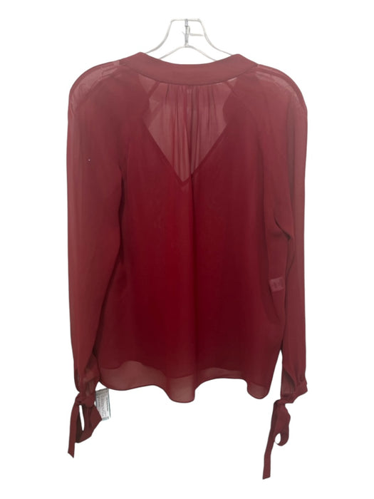 Derek Lam 10 Crosby Size 4 Red Silk V Neck Long Sleeve Semi Sheer Tie Cuff Top Red / 4