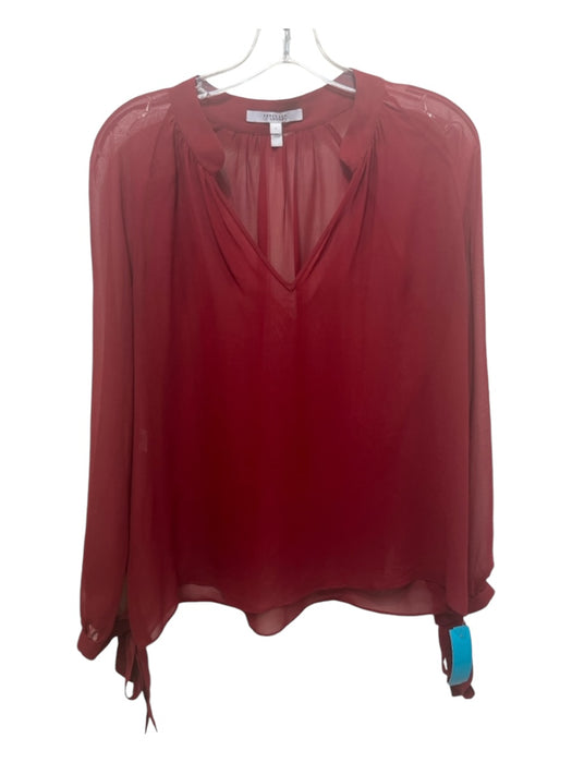 Derek Lam 10 Crosby Size 4 Red Silk V Neck Long Sleeve Semi Sheer Tie Cuff Top Red / 4